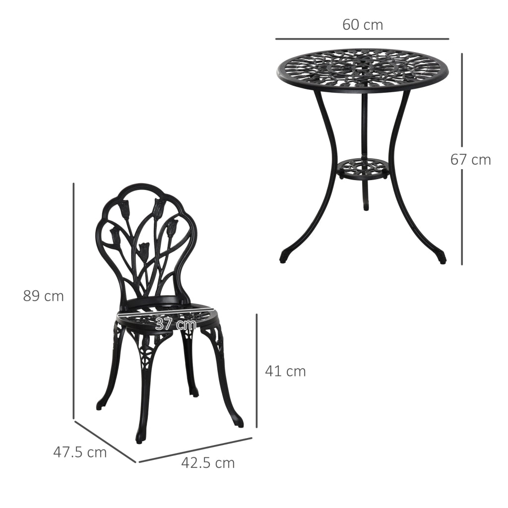 Set Tavolino e 2 Sedie da Giardino in Alluminio Nero