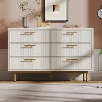 Credenza Moderna con 6 Cassetti per Soggiorno e Cucina, Piedi e Maniglie Dorati, 120x40x75.5 cm, Bianco