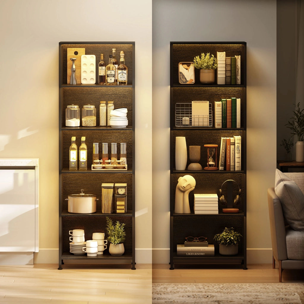 Libreria scaffale illuminazione LED 5 livelli ¨C zephmum ¨C 60x30x179 cm nero metallo