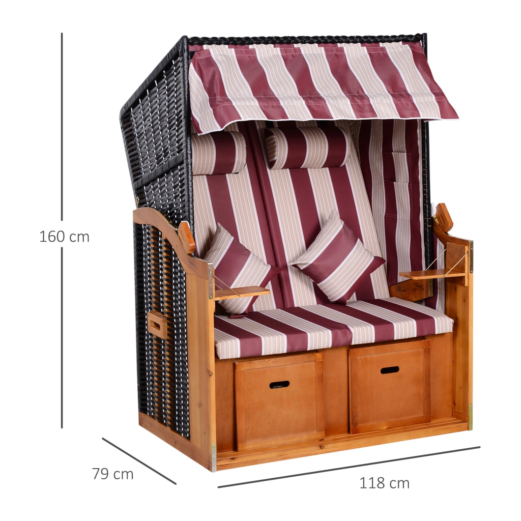 Poltrona da giardino in legno con poggiapiedi ¨C zephmum ¨C Rosso e bianco