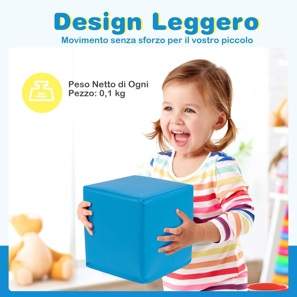 Set di 12 Blocchi da Costruzione in Schiuma EPE, Cubi Colorati 14 x 14 cm con Copertura in Finta Pelle Impermeabile, Blocchi Morbidi per Bambini per Impilare e Arrampicarsi (Rosa e Nero)