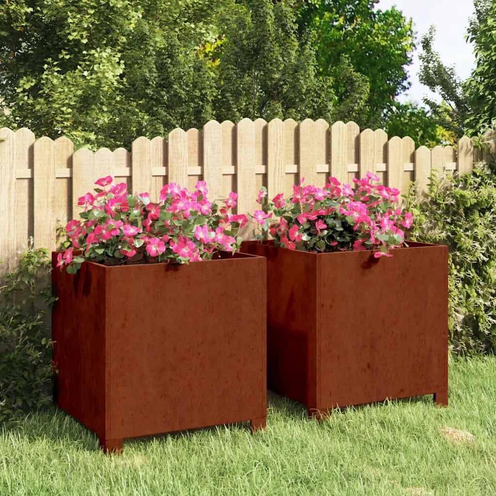 Fioriere con Gambe 2pz Ruggine 40x40x40 cm Acciaio Corten 823681