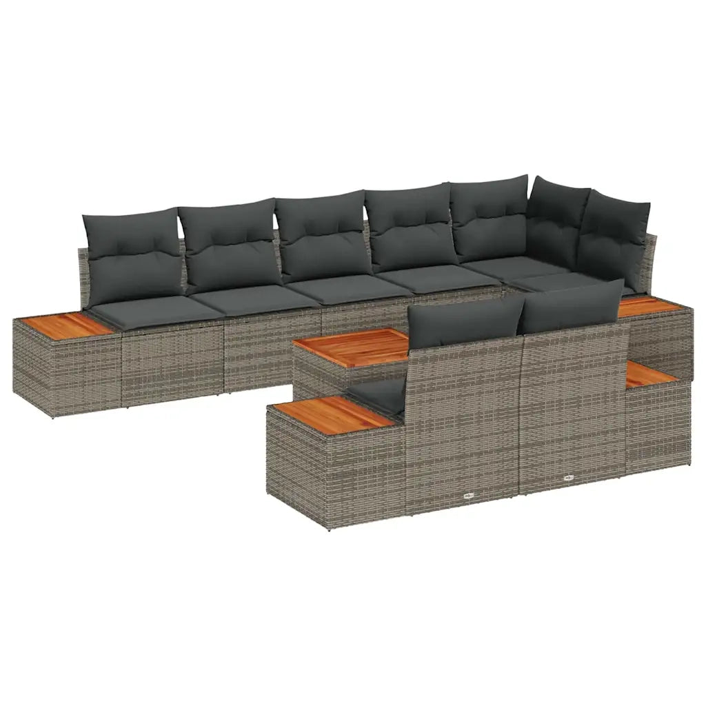 Set Divano da Giardino con cuscino 8 pcs Grigio Polyrattan