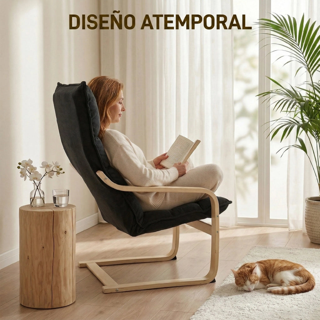 Poltrona Moderna con Schienale Alto Imbottita e Rivestimento in Velluto ¨C Zephmum ¨C 67x83x105 cm Nero