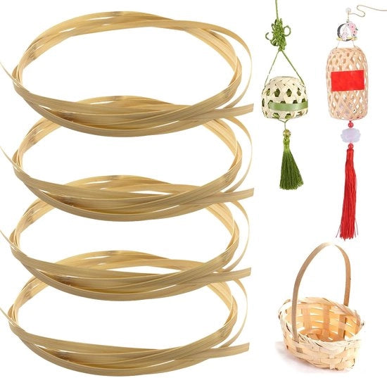 Bamboe strisce 4 rotoli - strisce di bambù intrecciate - strisce di bambù piane - sacchi per il fai da te - decorazione artigianale - 8 mm di spessore - materiale di tessuto di bambù