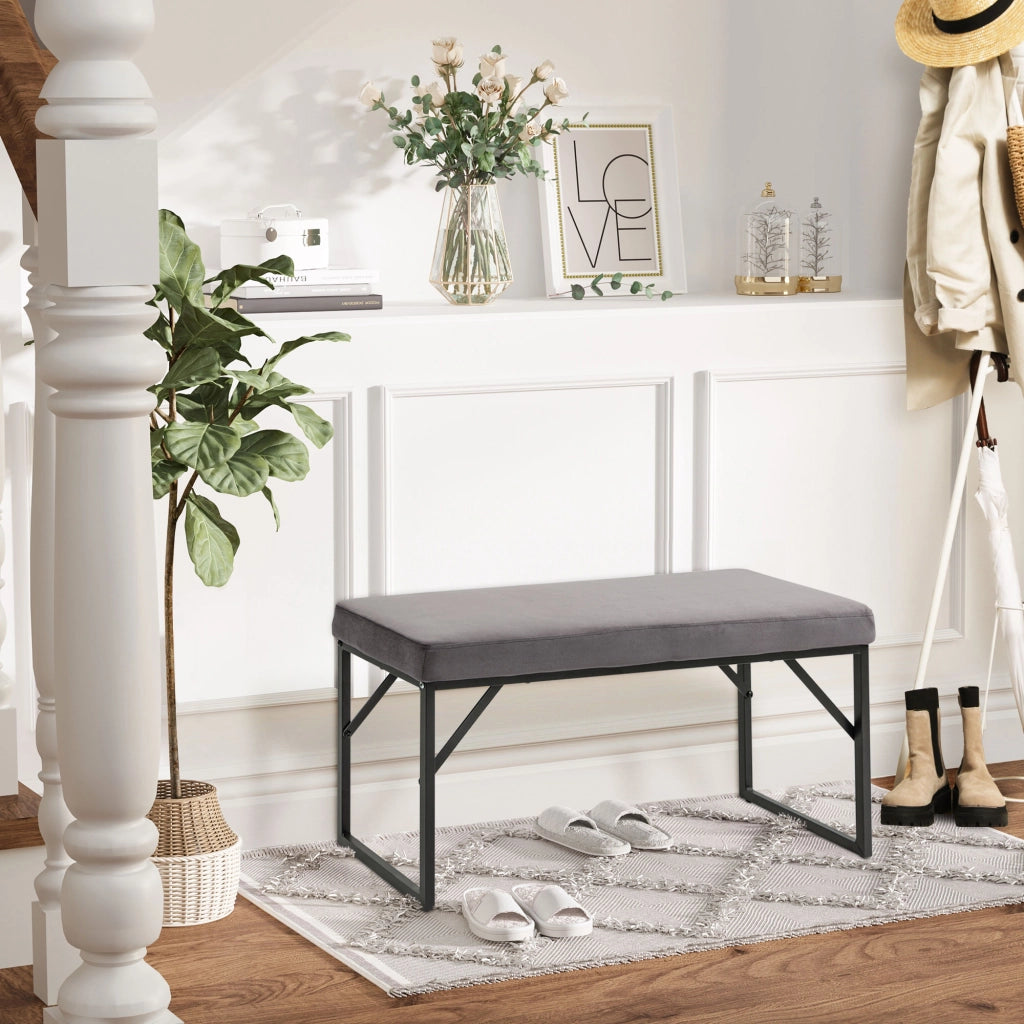 Panca imbottita in velluto, panca da ingresso e camera da letto, grigio scuro, 100x35x47 cm