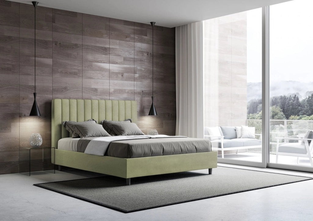 Letto matrimoniale francese senza rete imbottito 140x190 microfibra grigio Agueda
