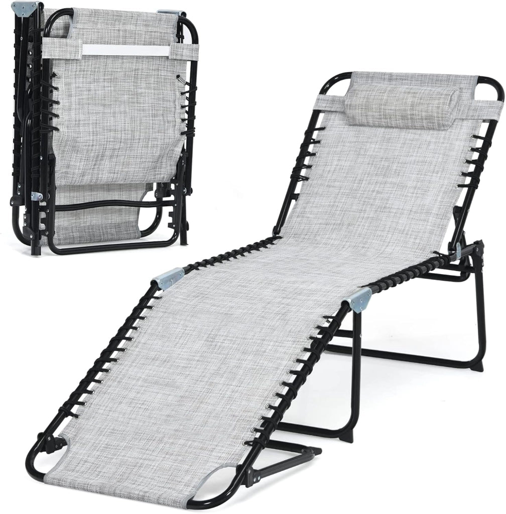 Sedia a Sdraio Pieghevole da Giardino, da Campeggio, Schienale Regolabile, con Poggiatesta, Portata Fino a 120 kg, 3 Colori (Blu)