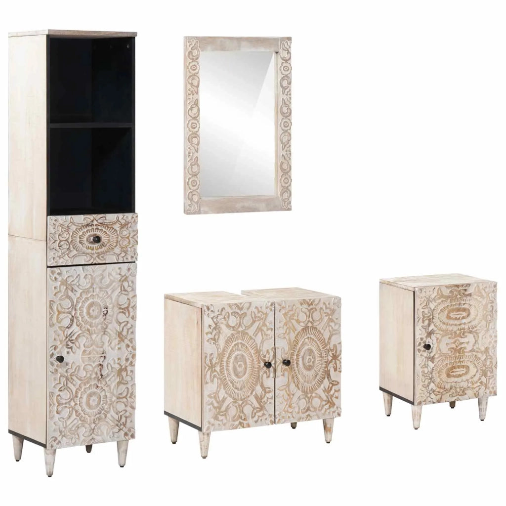 Set di mobili per il bagno 4 pcs Bianco Legno di mango massello 3310116