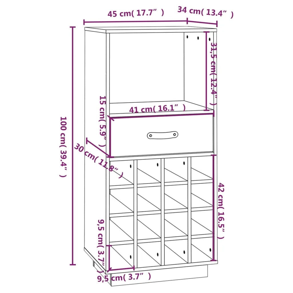 Portabottiglie 45x34x100 cm in Legno Massello di Pino 821532
