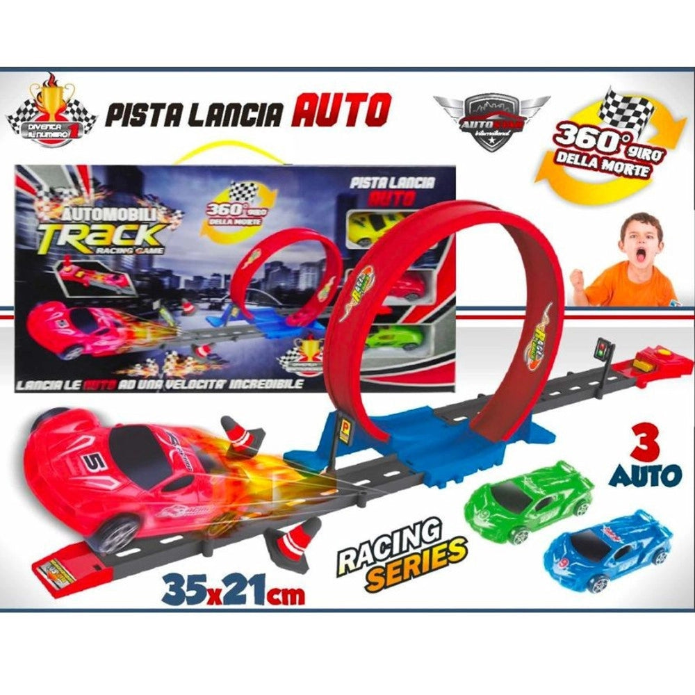 Trade Shop - Pista Lancia Auto Montagne Russe 3 Macchinine Giocattolo Per Bambini 35x21 Cm -