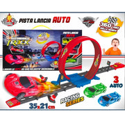 Trade Shop - Pista Lancia Auto Montagne Russe 3 Macchinine Giocattolo Per Bambini 35x21 Cm -