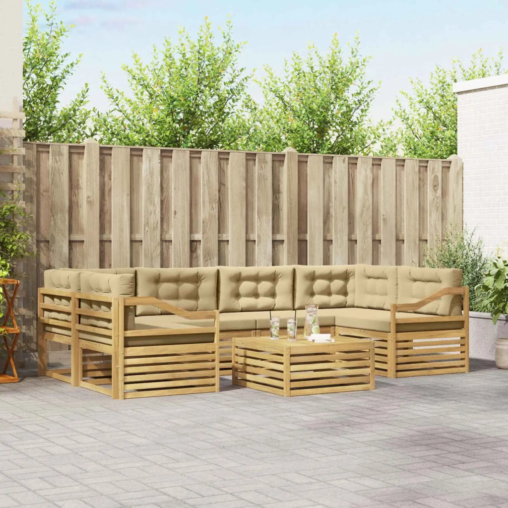 Set di divani da esterno 7 pcs Bianco e Beige Poliestere