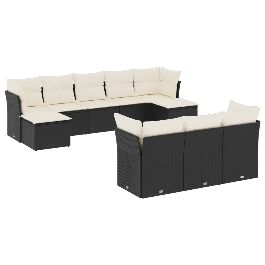 Set Divani da Giardino 10pz con Cuscini in Polyrattan Nero 3250165