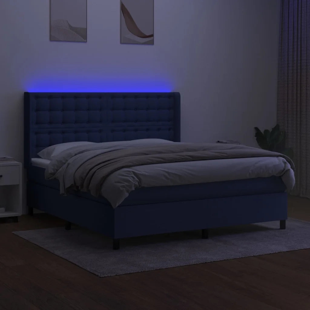 Letto a Molle con Materasso e LED Blu 160x200 cm in Tessuto cod mxl 35780