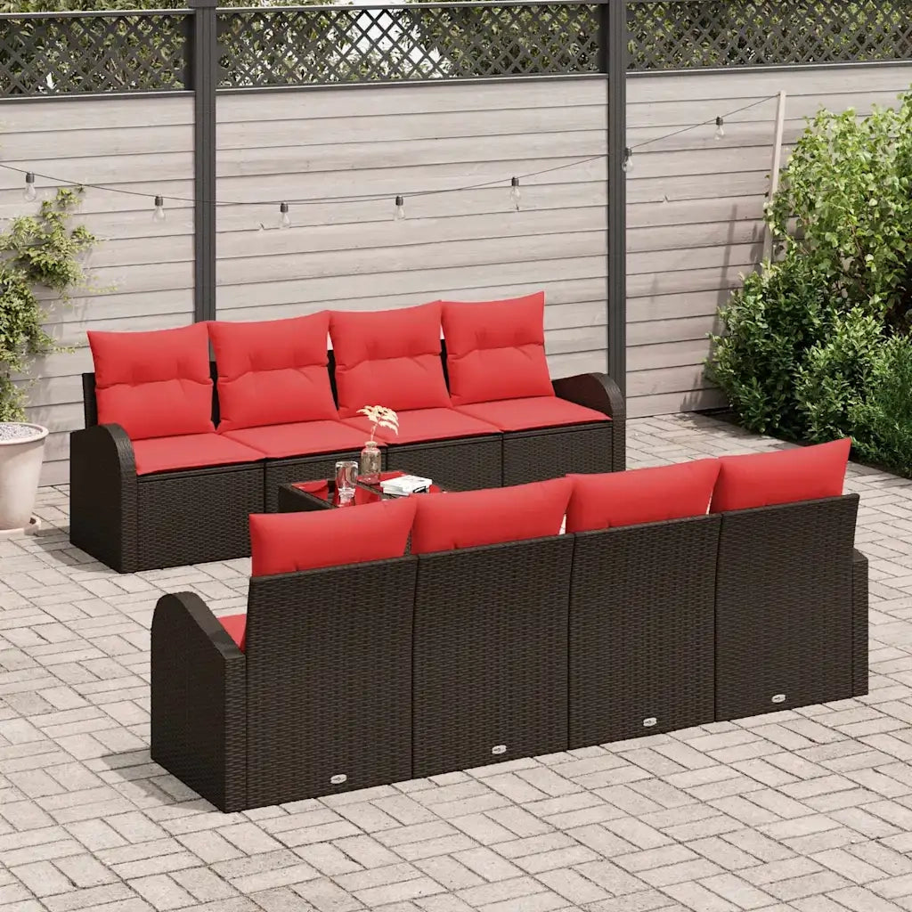 Set di divani con cuscino 9 pcs Beige e Rosso polyrattan 3354643
