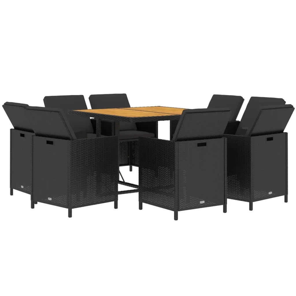 Set da Pranzo per Giardino 9pz con Cuscini in Polyrattan Nero cod mxl 42946