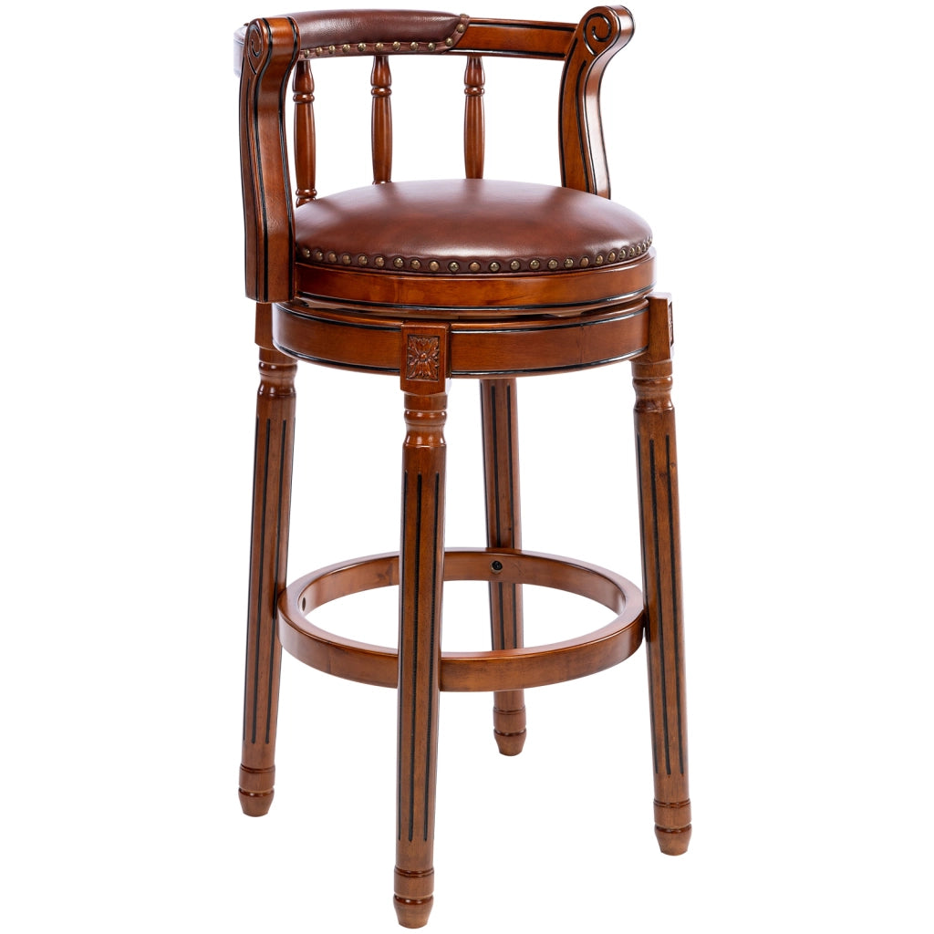 Sgabello da Bar Girevole con Schienale in Pelle e Legno ¨C MINIMAL ¨C Nero/Marrone
