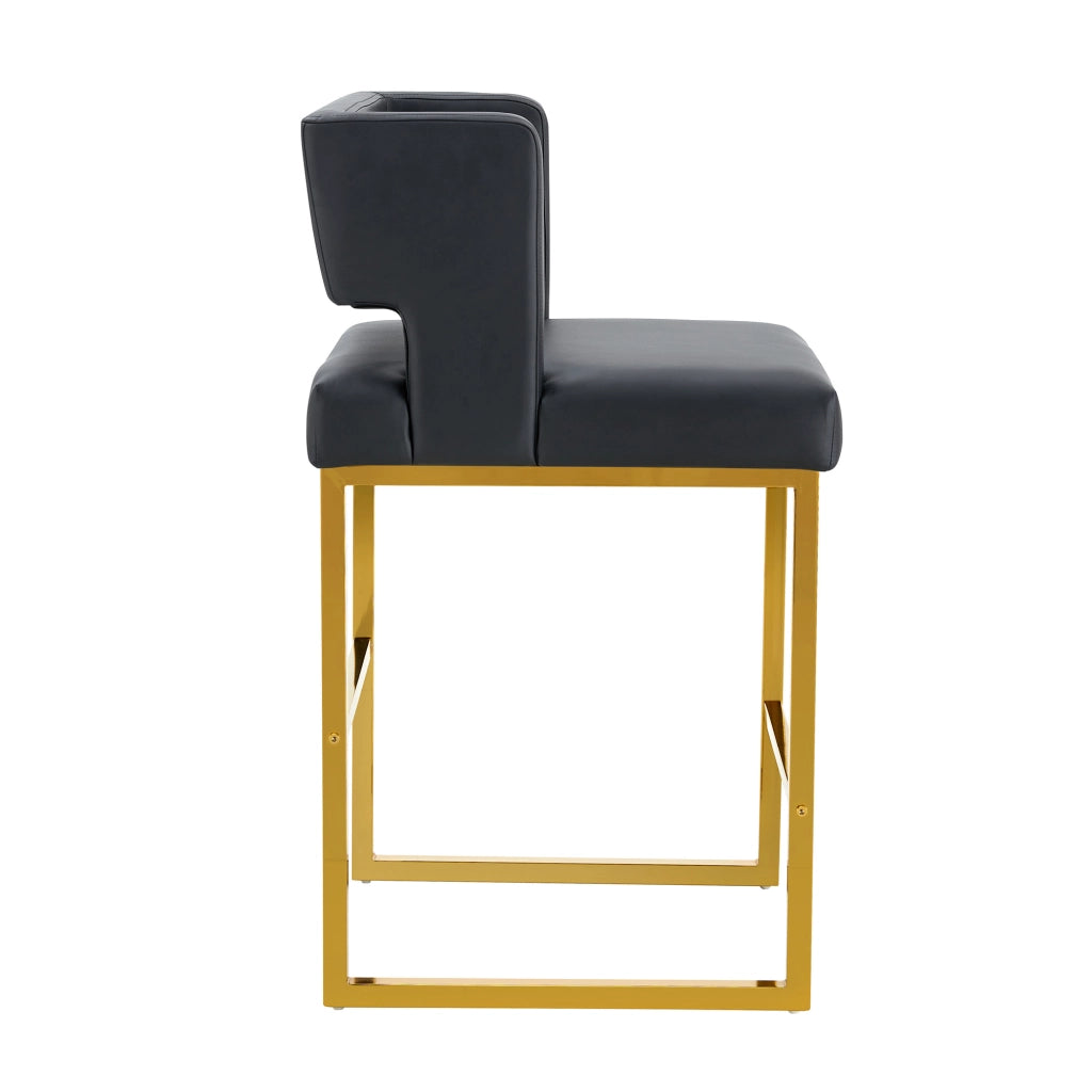 Sgabello da Bar 2 Pezzi con Seduta Imbottita e Struttura in Metallo, in PU Nero e Oro, 91,4 cm