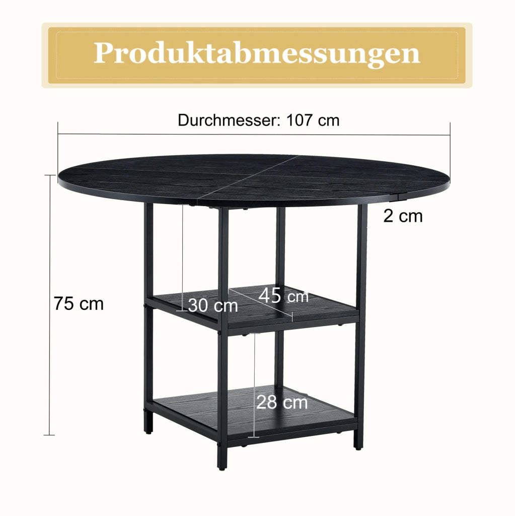 Tavolo da pranzo rotondo nero Ø107 cm con ripiani