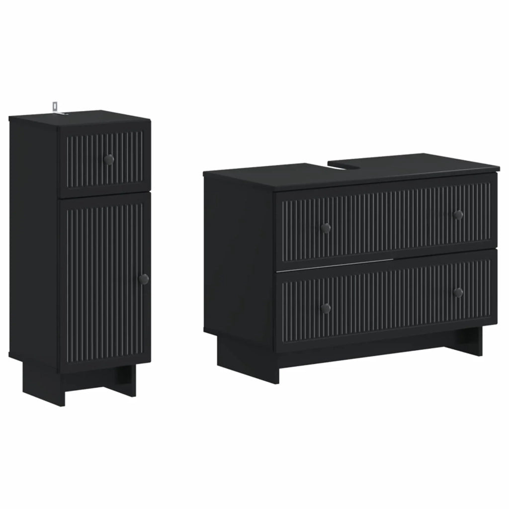 Set di Armadi da Bagno da 2 Pezzi EDE Nero Legno ingegnerizzato 3417658
