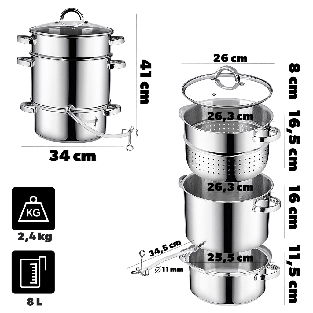 KADAX Spremiagrumi da 8 litri in acciaio inox, a vapore, a induzione e a gas, 3 in 1, grande