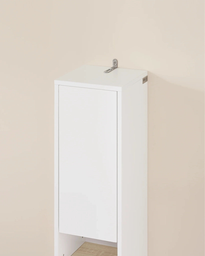 Armadio Colonna bagno, Mobile bagno alto con 2 Ante e 1 cassetto altezza: 180 cm Bianco-Naturale BZR34-WN