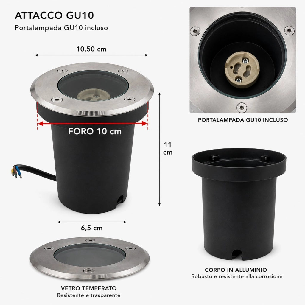 Faretto calpestabile per lampadine a LED con attacco GU10 segnapasso luce da incasso giardino viale IP65