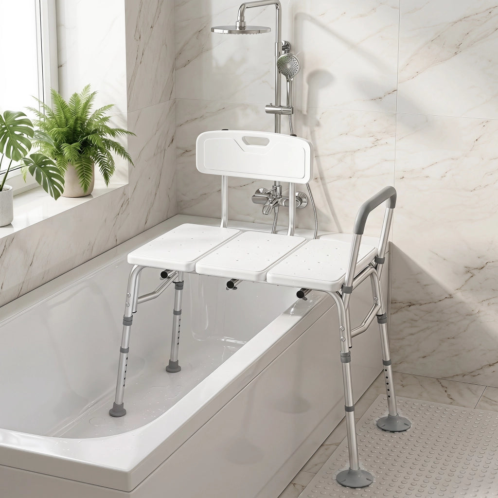 Banc de Transfert Baignoire, Hauteur Réglable à 10 Niveaux, Blanc