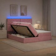 Letto con contenitore LED e materasso Rosa 200 x 200 cm Velluto 3460289