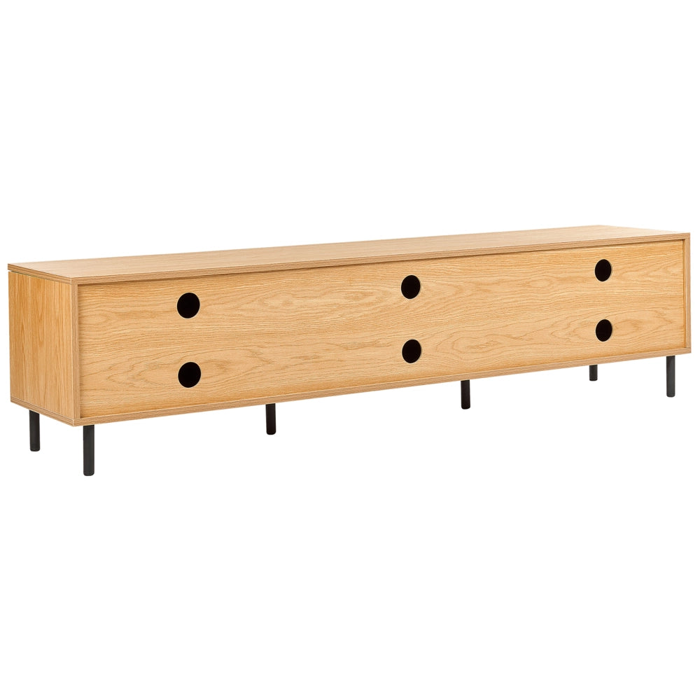 Porta TV in legno chiaro con gambe in metallo nero 180 x 40 x 43 cm Unità multimediale con 3 ante Moderno minimalista