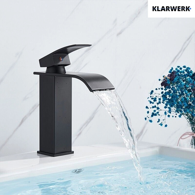 ROSA | Rubinetto da bagno Premium Hotel Waterfall Nero | Miscelatore per lavabo in acciaio inox per catering | Rubinetto dal design quadrato