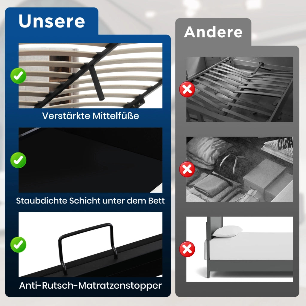 Letto imbottito contenitore 140x200 cm grigio con ricarica