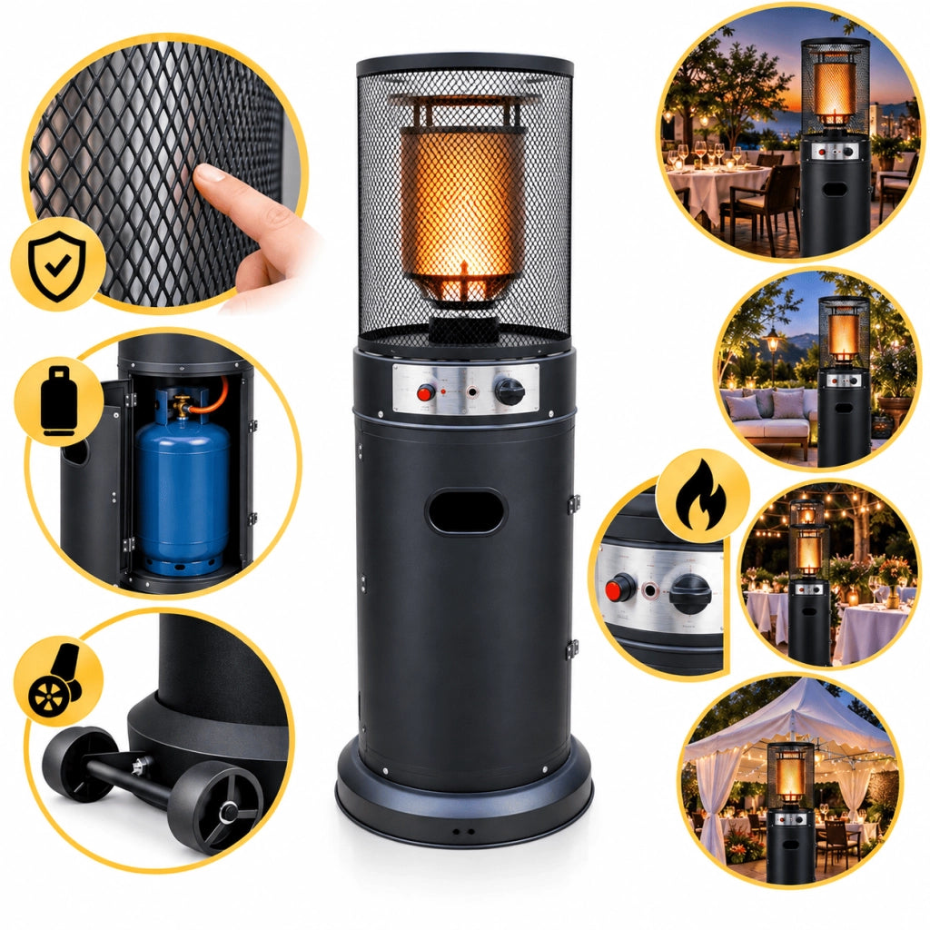 Stufa Patio Riscaldante da Esterno a Gas 13 kW con Ruote