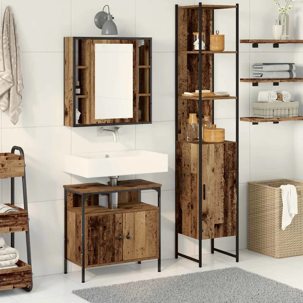 Set di mobili per il bagno con lo scaffale 3 pcs Legno vecchio 3332549