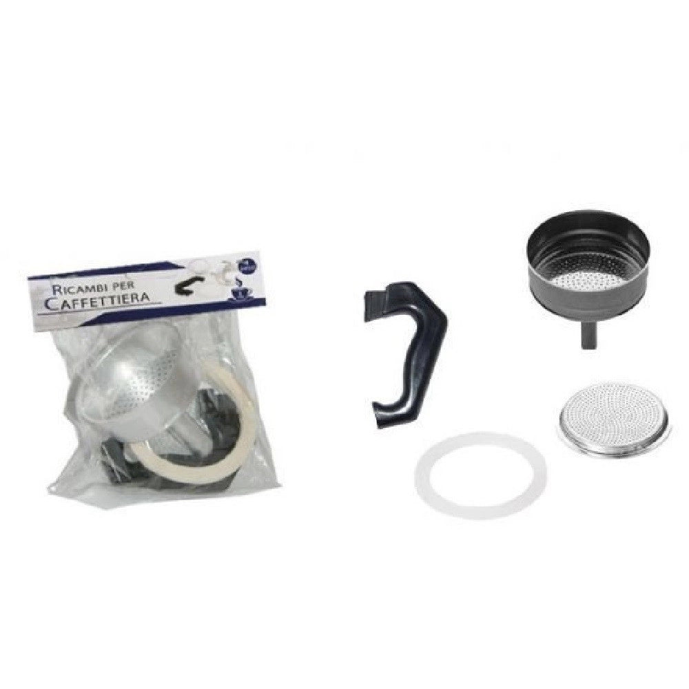 Trade Shop - Kit 4pz Ricambi Filtro Guarnizione Manico Imbuto Caffettiera Moka Misura 2 Tazze -