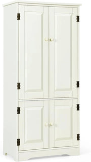 Mobile Multiuso, Armadio da Soggiorno, Credenza da Cucina in Legno, con 4 Ripiani, 59 x 32 x 123cm, Bianco e Nero (Bianco)