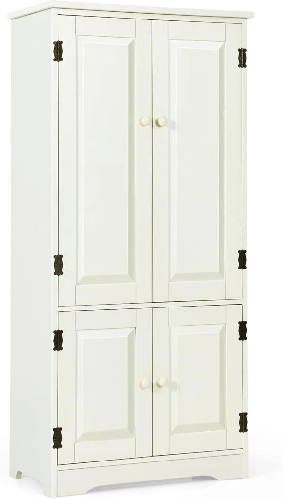 Mobile Multiuso, Armadio da Soggiorno, Credenza da Cucina in Legno, con 4 Ripiani, 59 x 32 x 123cm, Bianco e Nero (Bianco)