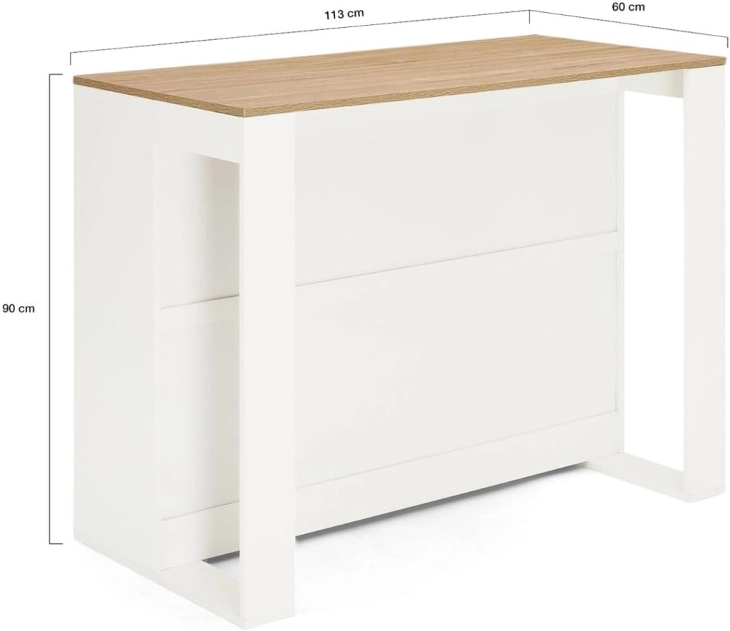 Tavolo bar ad isola JUNO in legno bianco con piano in faggio
