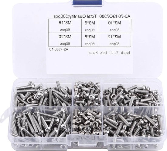 Set di viti a 5 gomiti in acciaio inossidabile SS304 con contenitore di stoccaggio, codice 300st, modello M3.