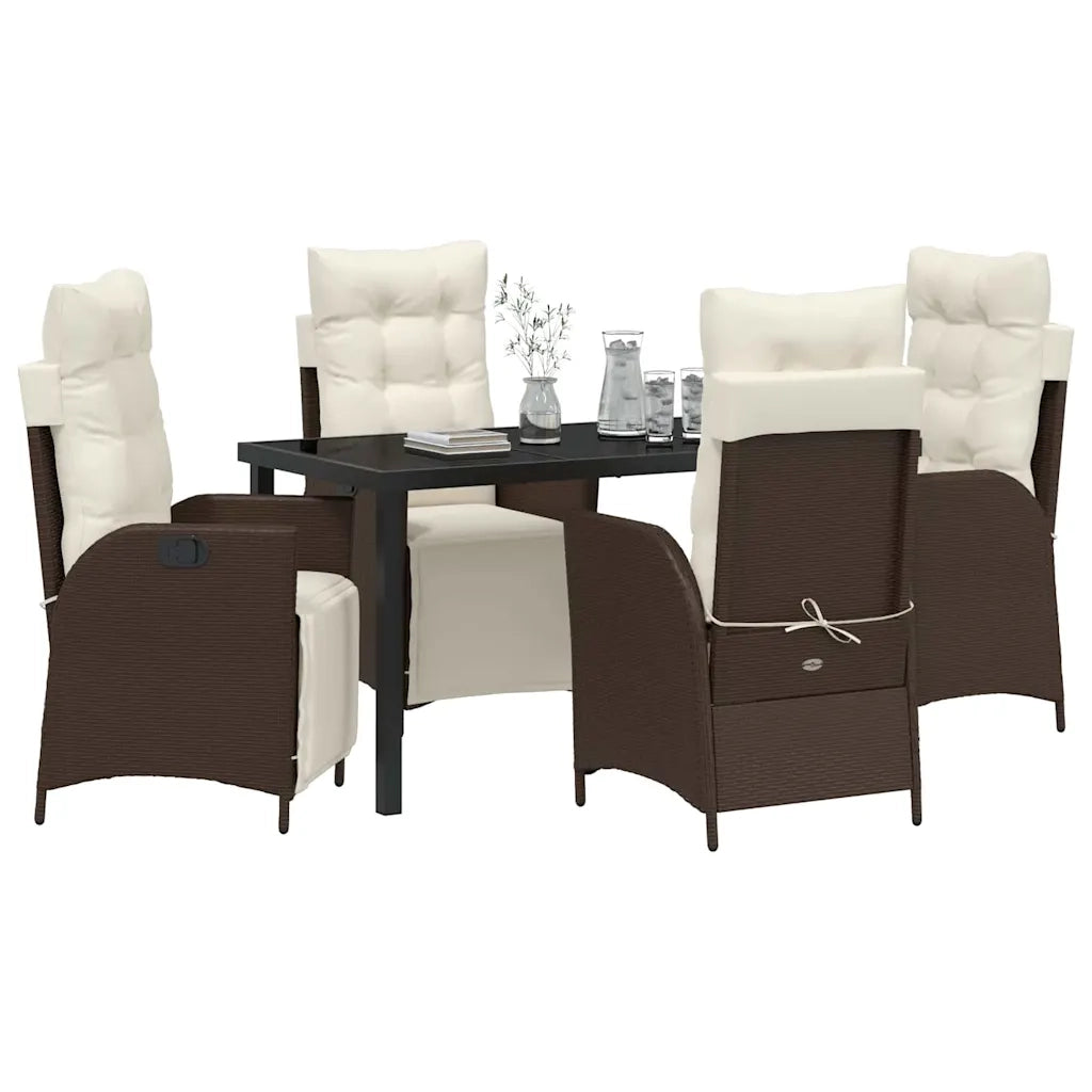Set da Pranzo per Giardino con cuscino 5 pcs Marrone polyrattan 3380542