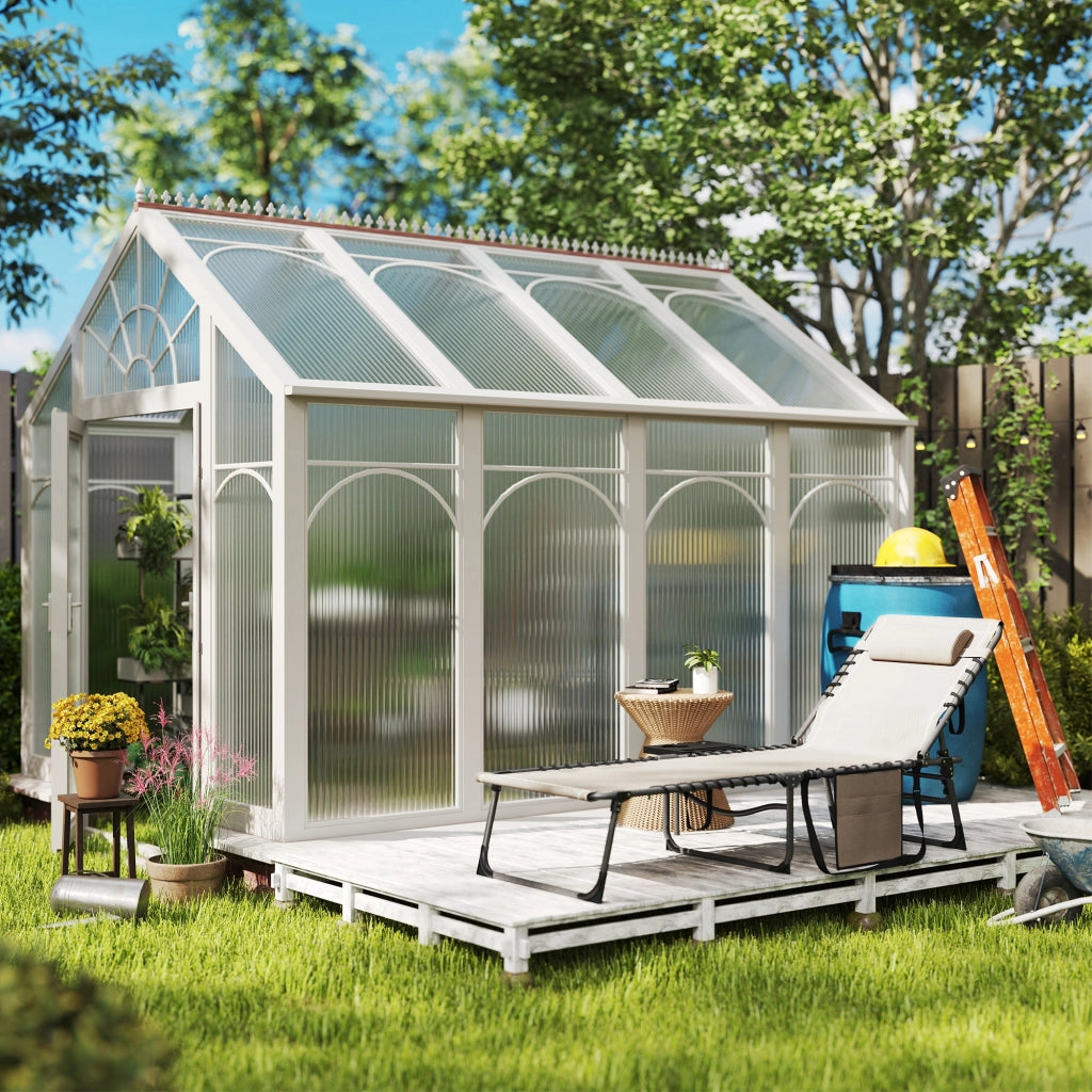 Sdraio da Giardino Pieghevole 60x190x31 cm Reclinabile a 5 Livelli con Tavolino Laterale e Tasca Crema