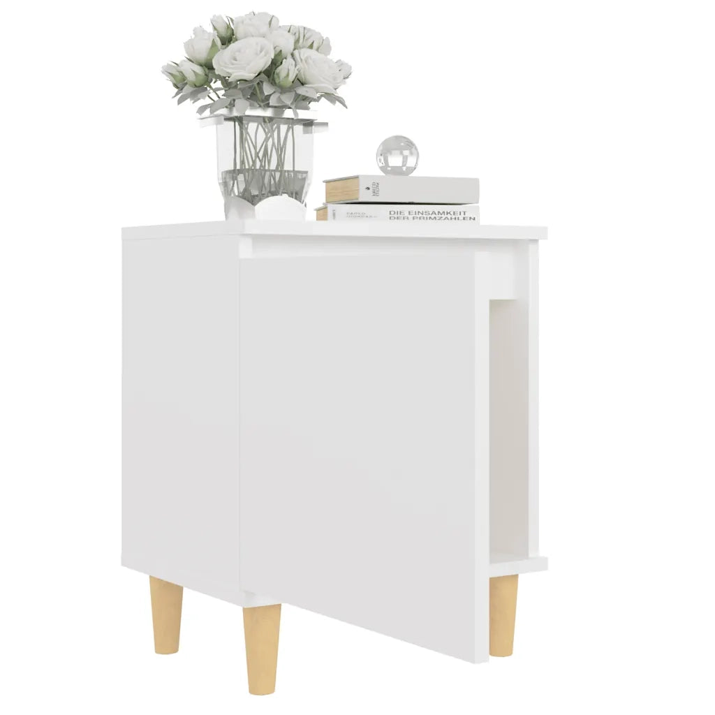 Comodini con Gambe in Legno Massello 2pz Bianchi 40x30x50 cm 805816