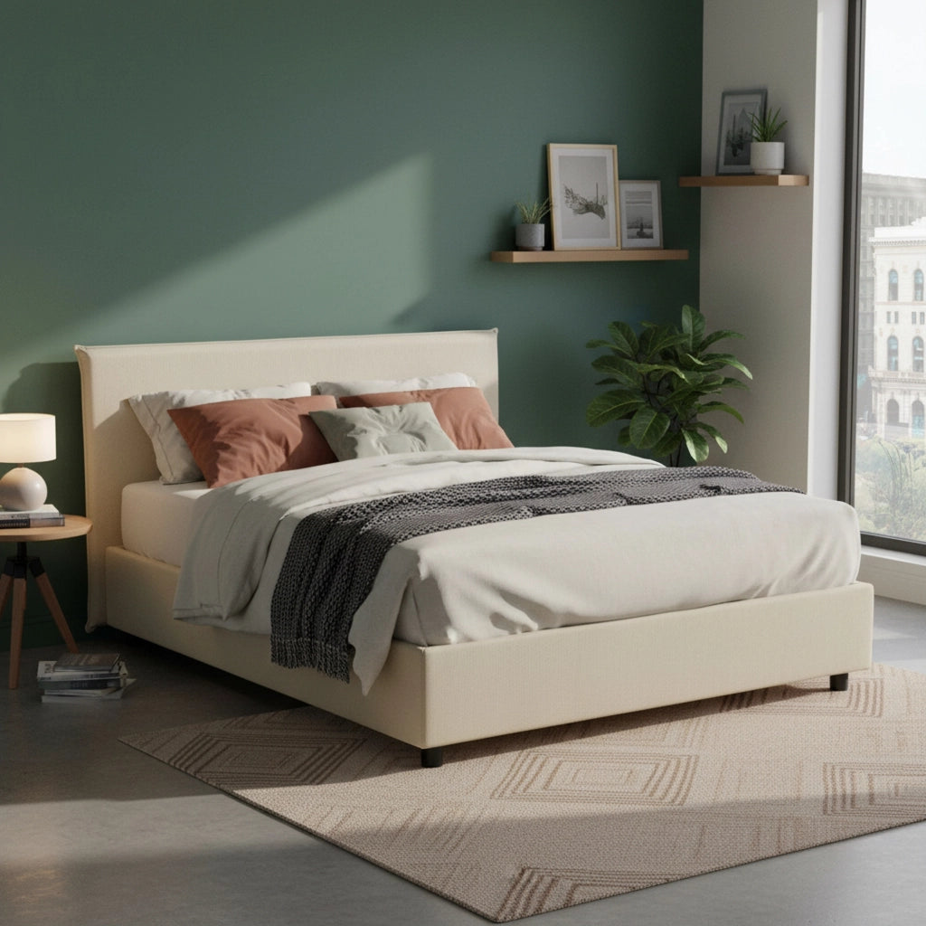 Letto Matrimoniale Ariadni, Letto Matrimoniale Materasso Incluso Made in Italy, Beige