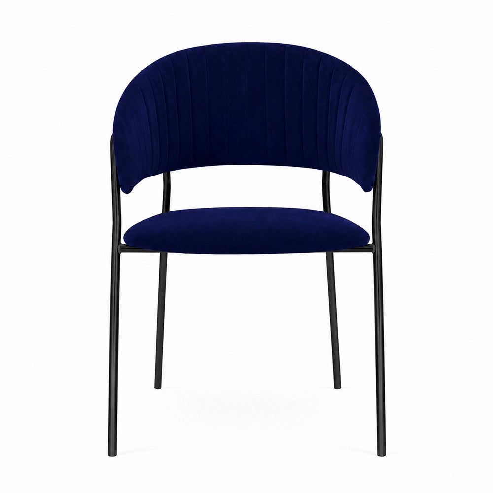 Sedie da sala da pranzo set da 2 Aurelia in velluto blu notte con gambe nere