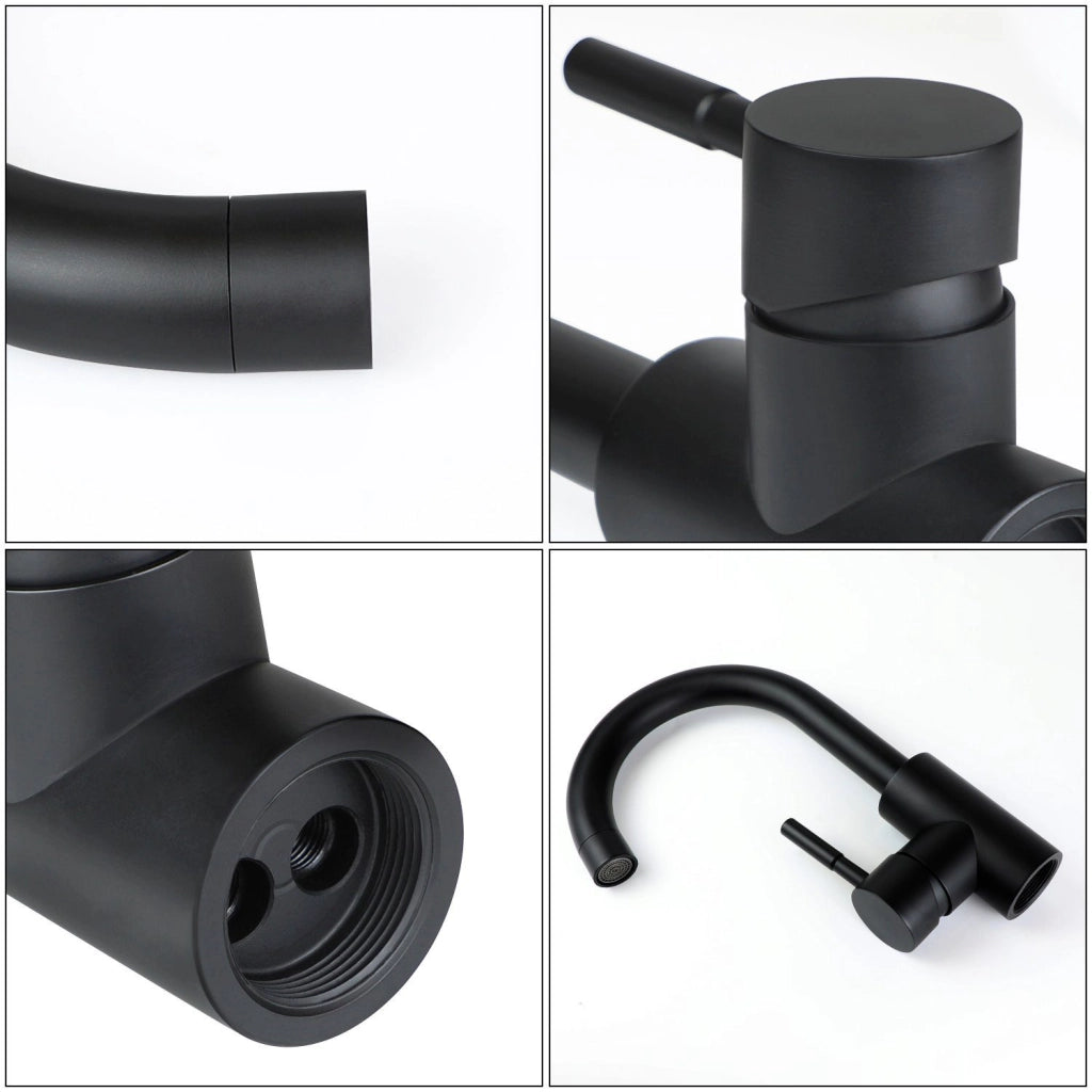 ZMH Rubinetto per bagno nero miscelatore per lavabo girevole a 360° acciaio inossidabile