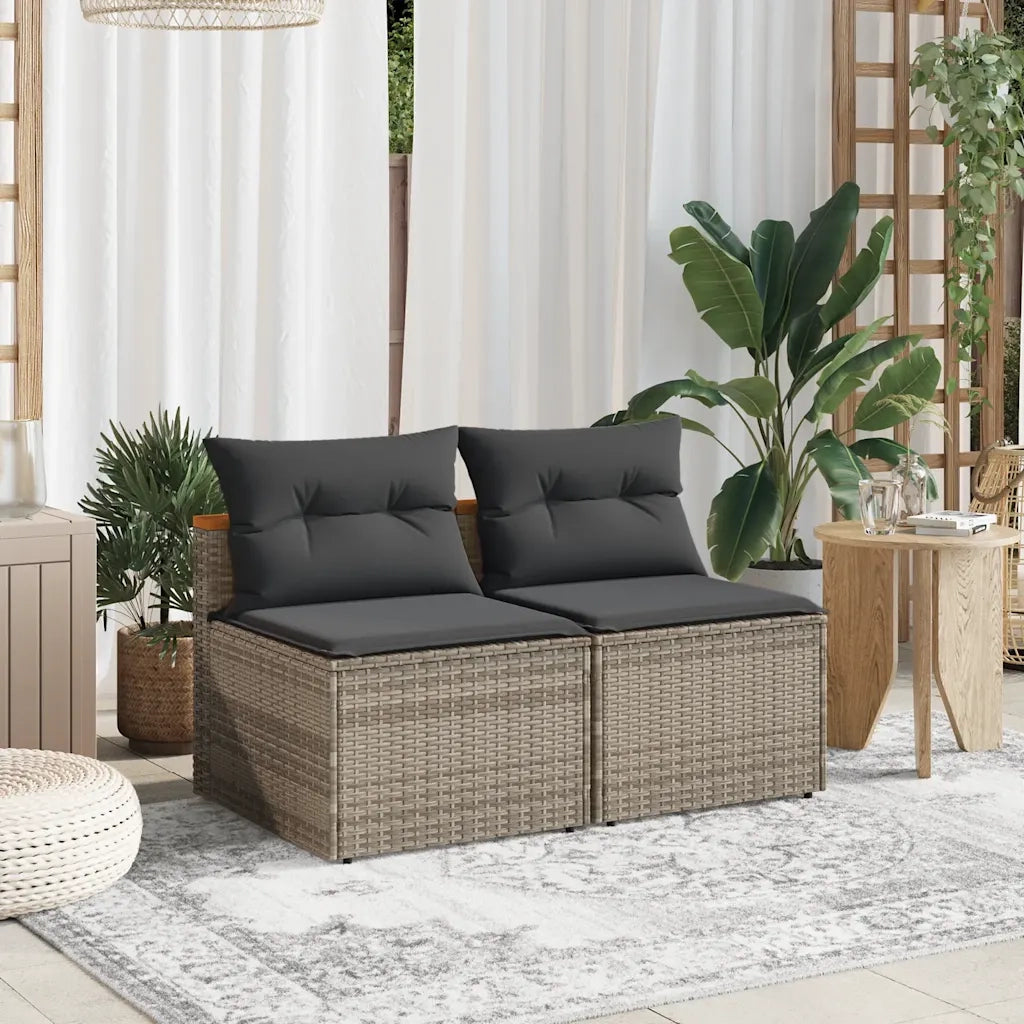 Divani Giardino Senza Braccioli con Cuscini 2 Grigi Polyrattan