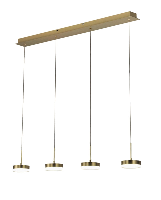 Lampada a sospensione Dunk 4 luci Fabas Luce - LED 32W dimmerabile - Ottone satinato Design lineare