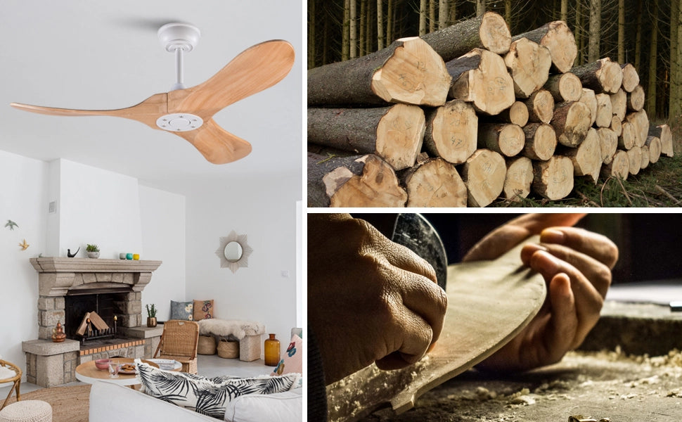 Ventilatore da soffitto 42 pollici, 3 pale legno, design ad elica, funzione memoria, telecomando, finitura noce, per terrazze e soggiorni