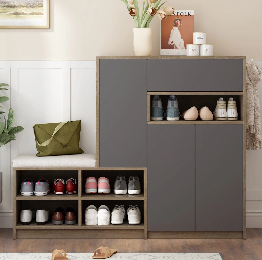 Scarpiera con panca 140x35x110 cm e ripiani regolabili grigia HOMVRA